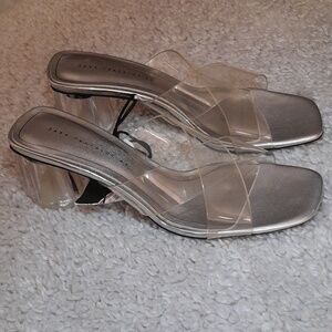 NEW ZARA CLEAR CRISS CROSS Block translucent Heels Size 10